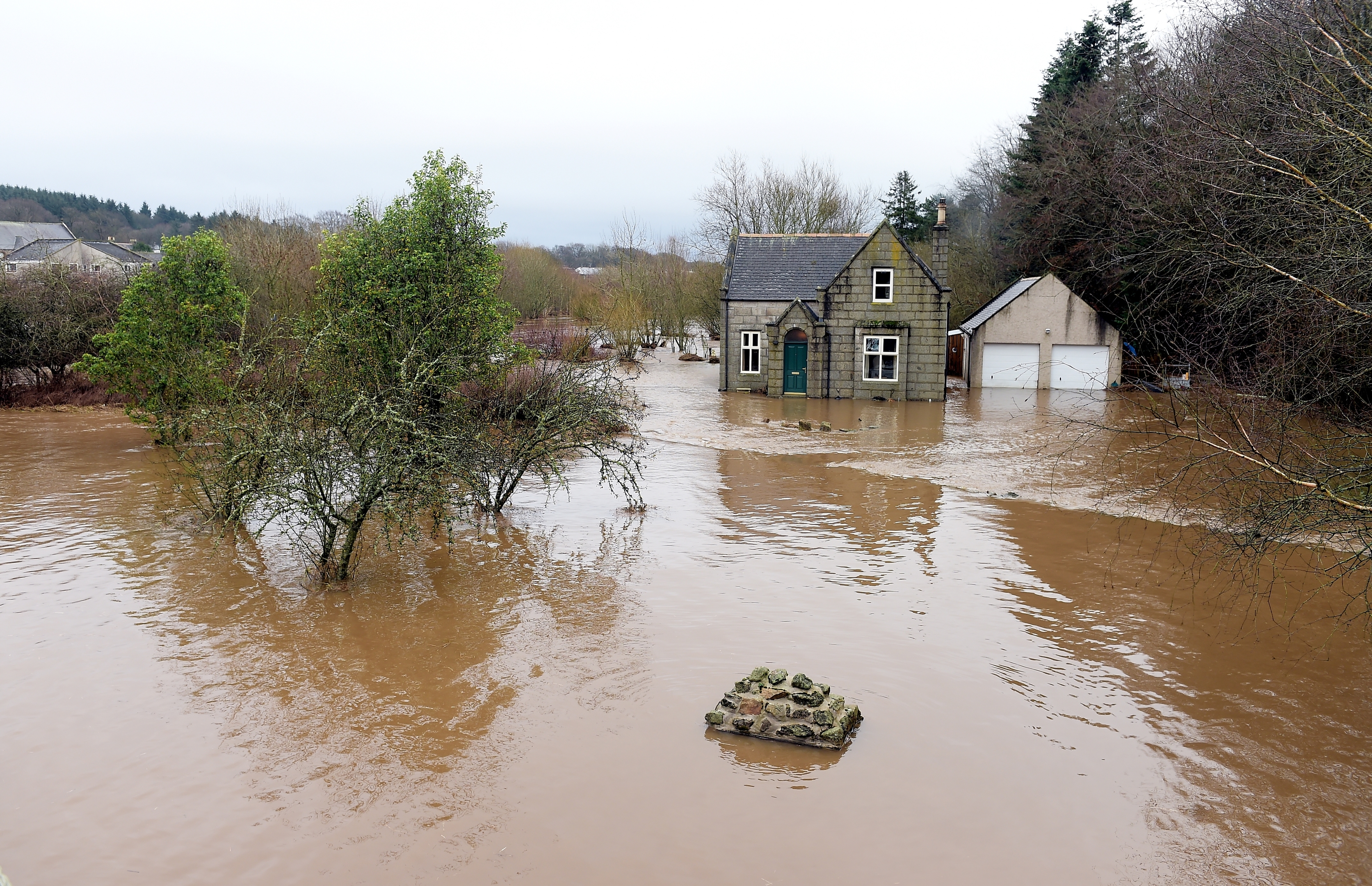 The River Ythan has burst it's banks at Ellon. The home of George Thomson on the banks of the Ythan near the old bridge which was flooded last night. 