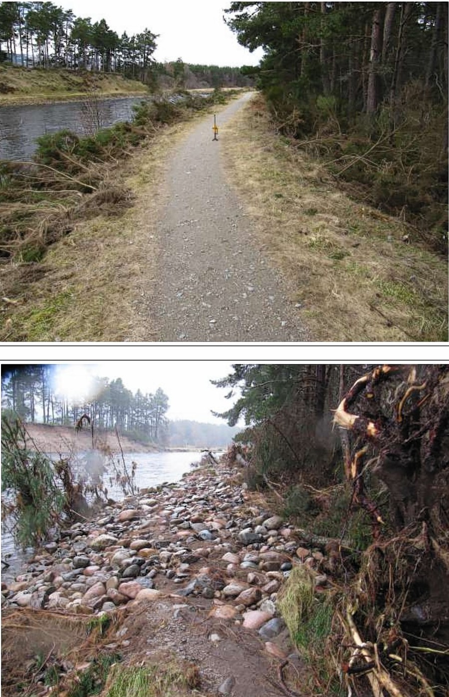 Flood damage before and after at the Ballater Golf Club