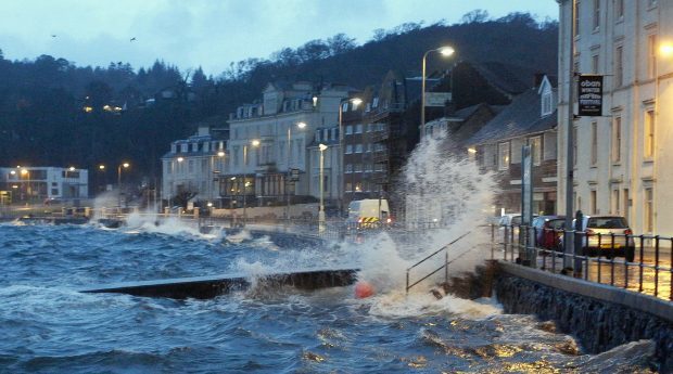 Storm Gertrude coupled with a high tide brought some flooding to the normally sheltered Oban bay. Picture by Steven Lawson