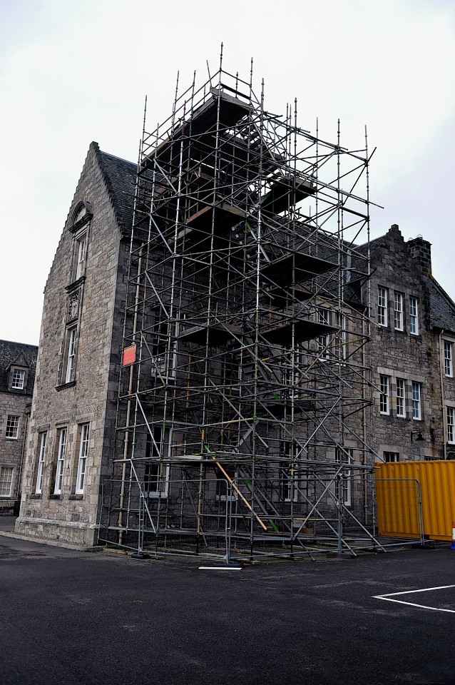 Scaffolding at Highland Council Office, Drummie Offices, Golspie.
Picture by Gordon Lenno