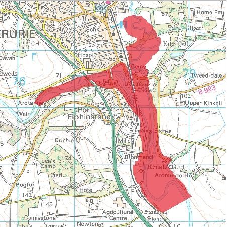 The SEPA diagram shows the areas affected in and around Inverurie 