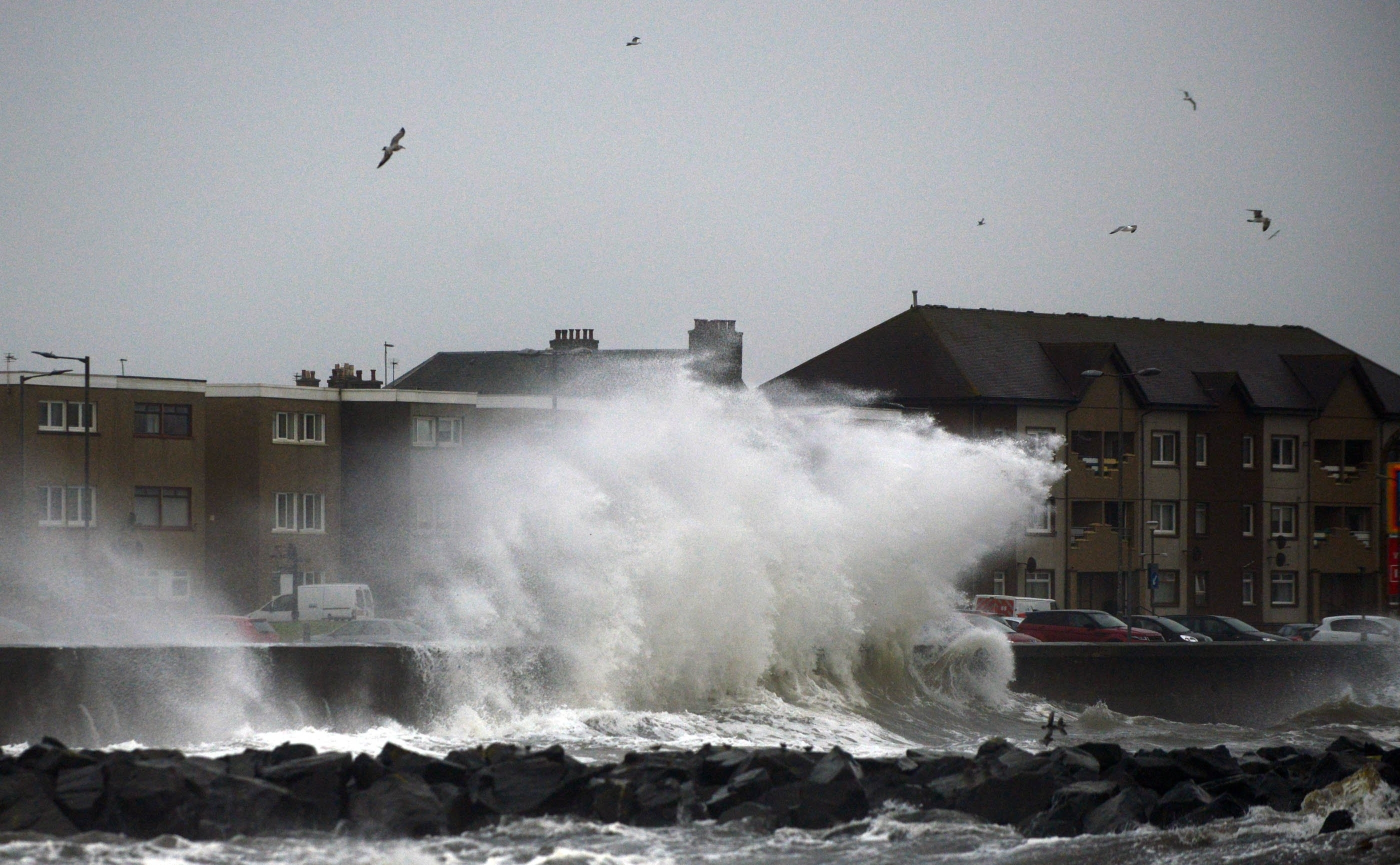 Waves crash into the town of Saltcoats, Ayrshire as the remnants of Storm Jonas batter Scotland. JANUARY 26 2016.