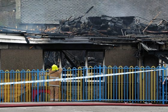 Almost 30 firefighters tackled a blaze that has caused extensive damage to Kinellar Primary, in the Blackburn area, just after 02:00 on New Year's Day.

Picture by KENNY ELRICK     01/01/2016