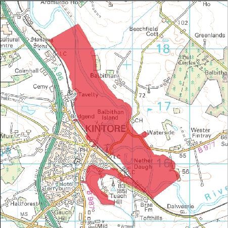 The SEPA diagram shows the areas affected in and around Kintore 