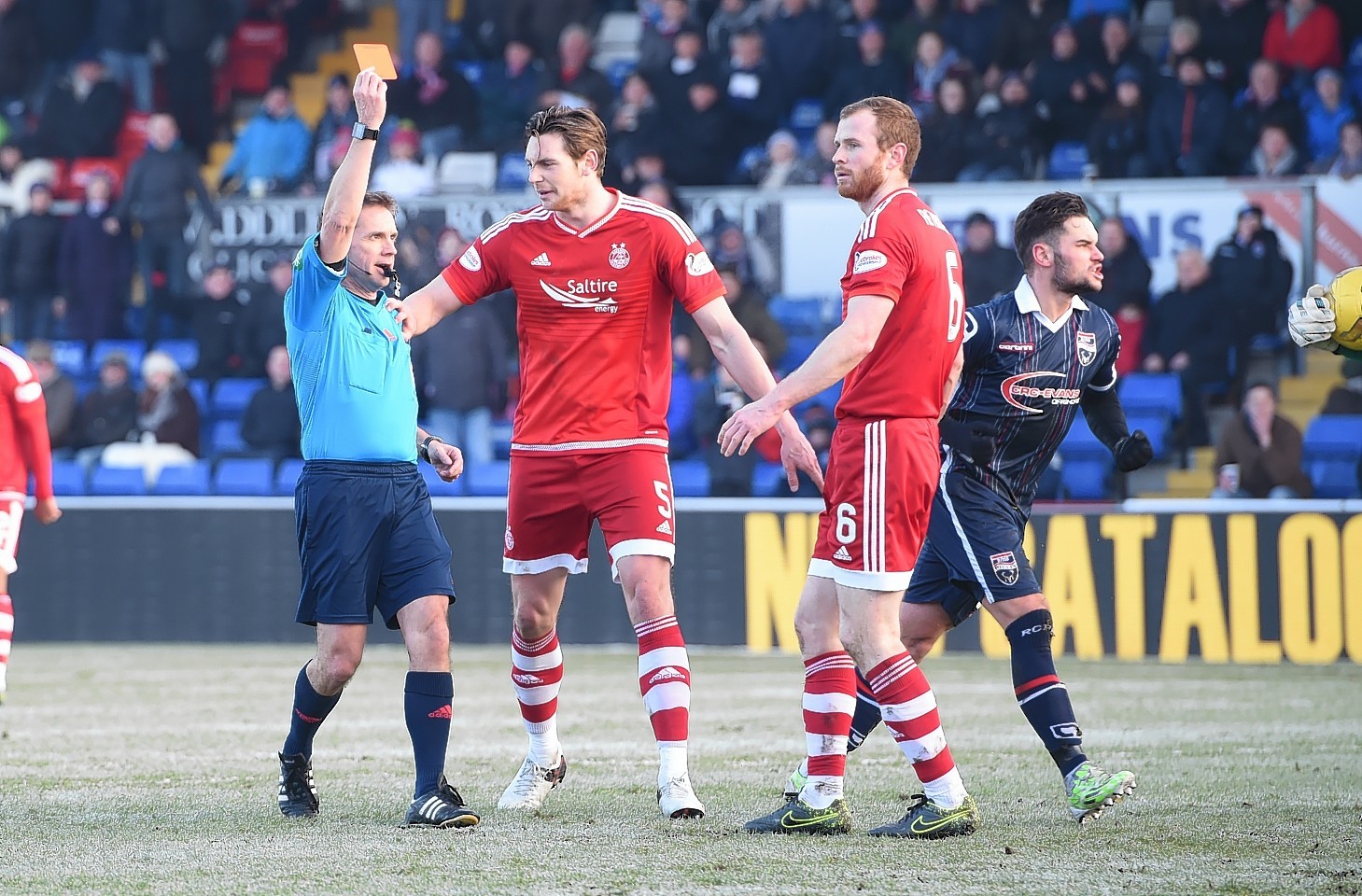 Aberdeen's Mark Reynolds (right) is sent off against Ross County 