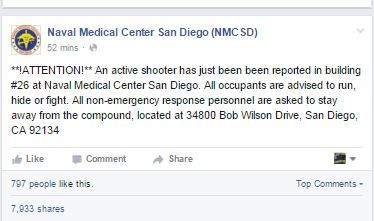 The post on the Naval Medical Centre's Facebook page 