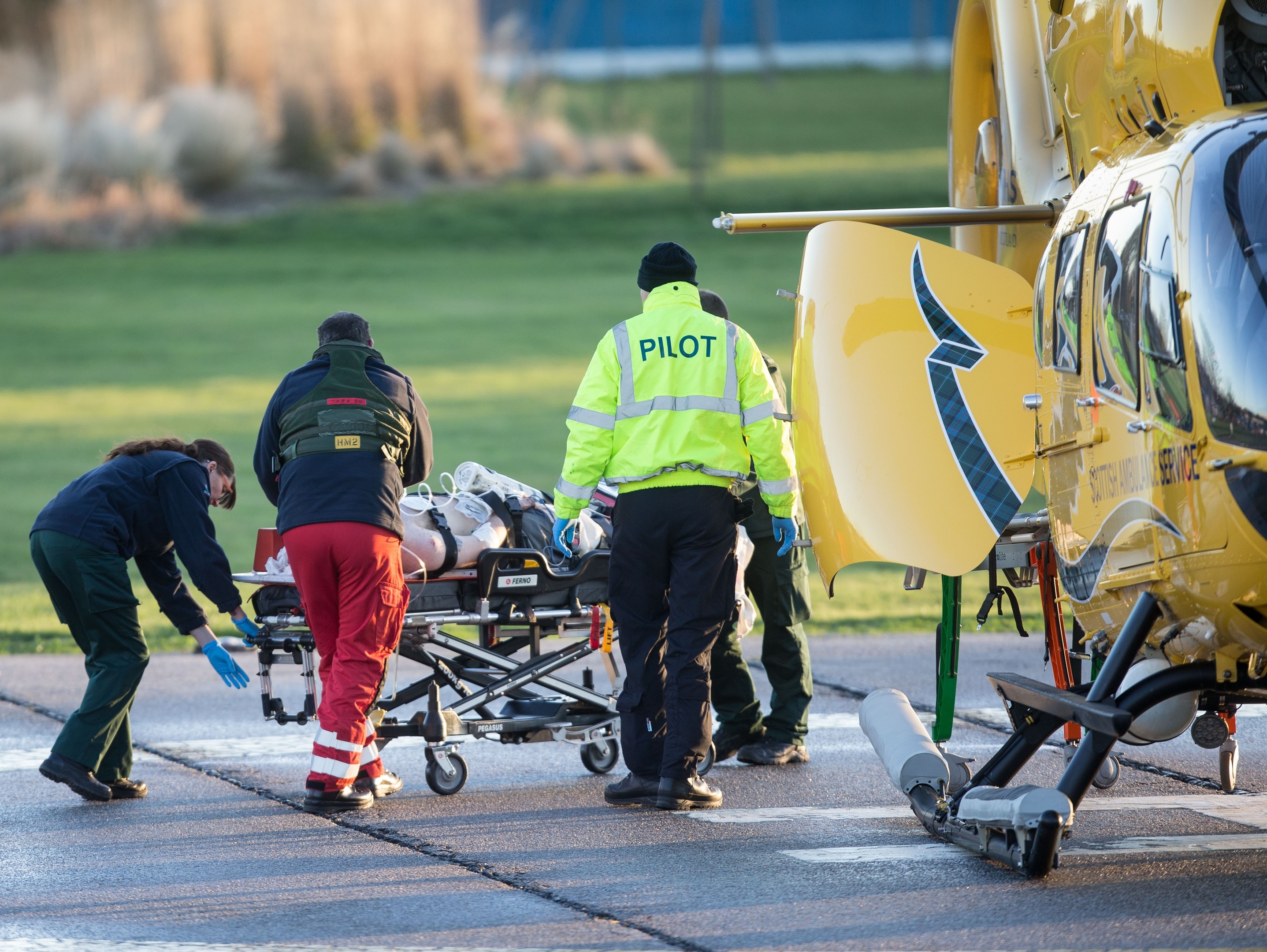 A man has been seriously injured in a car crash on the A98 in Aberdeenshire. The Fiat Punto crashed on the Macduff to New Pitsligo road at about 07:20. Pic of the man arriving at Aberdeen Royal Infirmary by Air Ambulance.