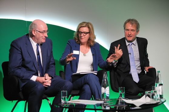 Phil Hogan, session chair Charlotte Smith, and Owen Paterson