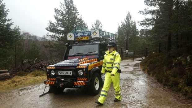 A police woman near Braemar in Scotland after the A93 was closed when the Invercauld Bridge became unsafe