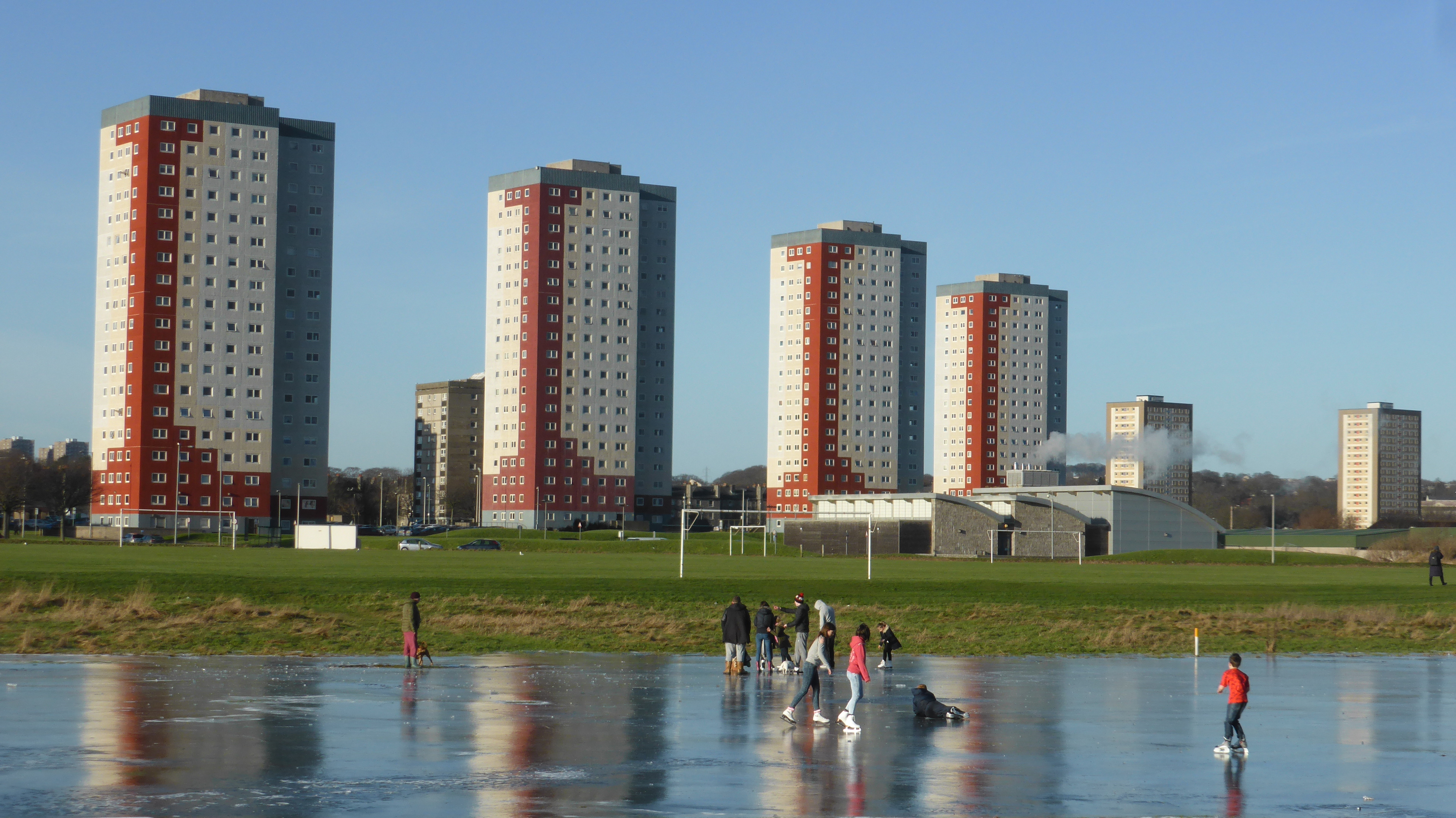 Ice skaters on their make-shift ice rink in Aberdeen (picture by Norman Little)