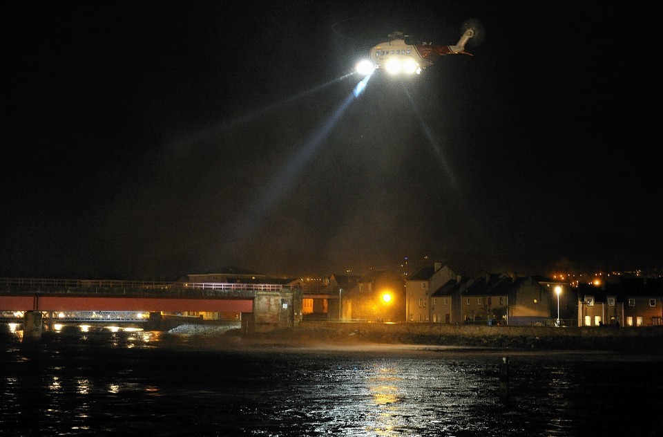 A laser pen was shone at the coastguard helicopter at the search scene on Sunday evening