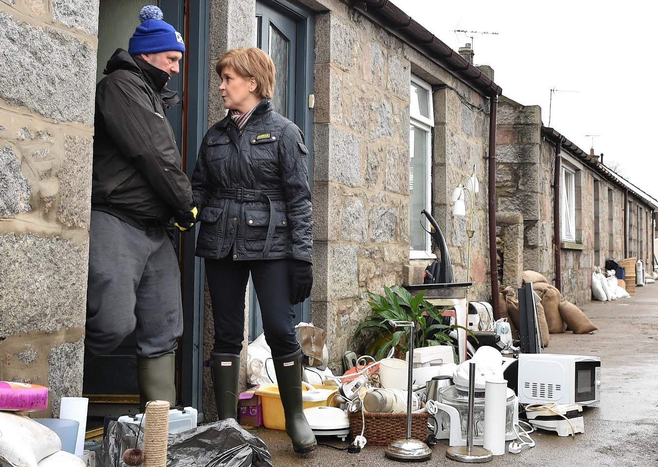 First Minister Nicola Sturgeon met people affected by floods in Port Elphinstone, Inverurie. Picture by Colin Rennie 