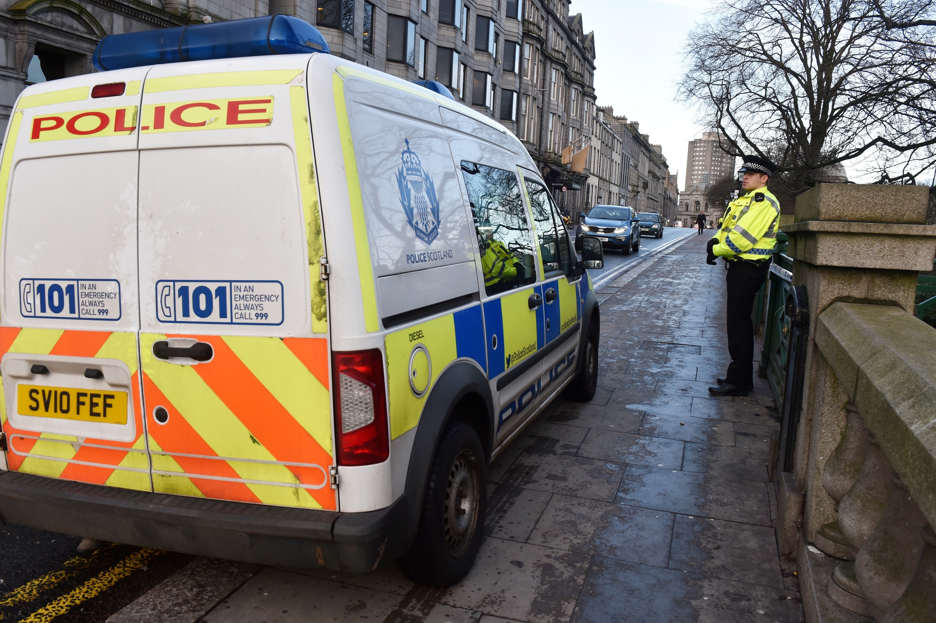 Police and forensic officers attend Union Terrace Gardens. 