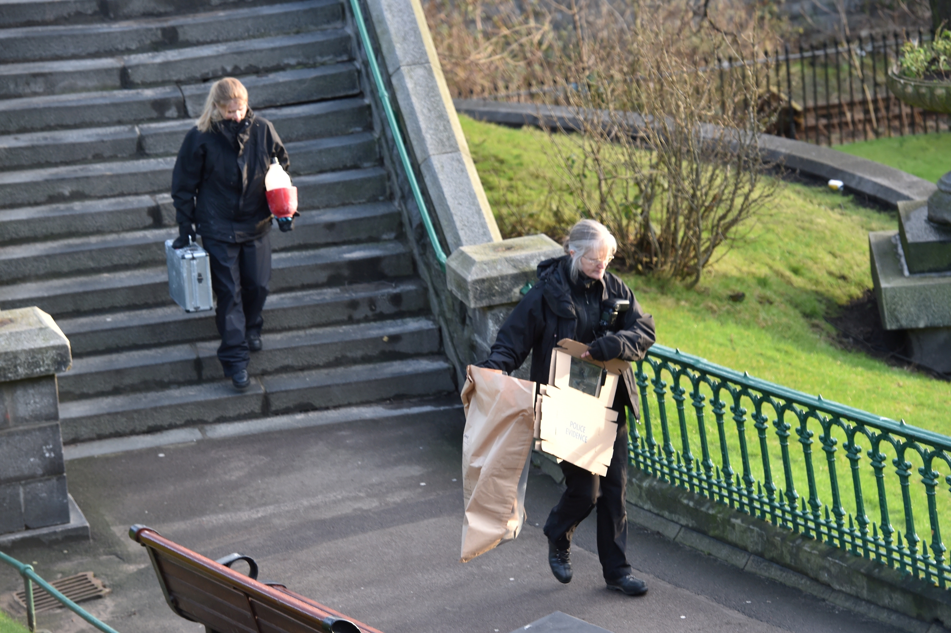 Police and forensic officers attend Union Terrace Gardens. 