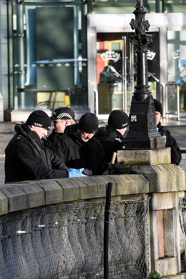 Police Scotland officers before they began the search of Union Terrace Gardens