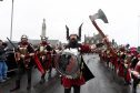 Up Helly  Aa, Lerwick, Shetland. The morning march in Lerwick. Guizer Jarl, Mark Evans.