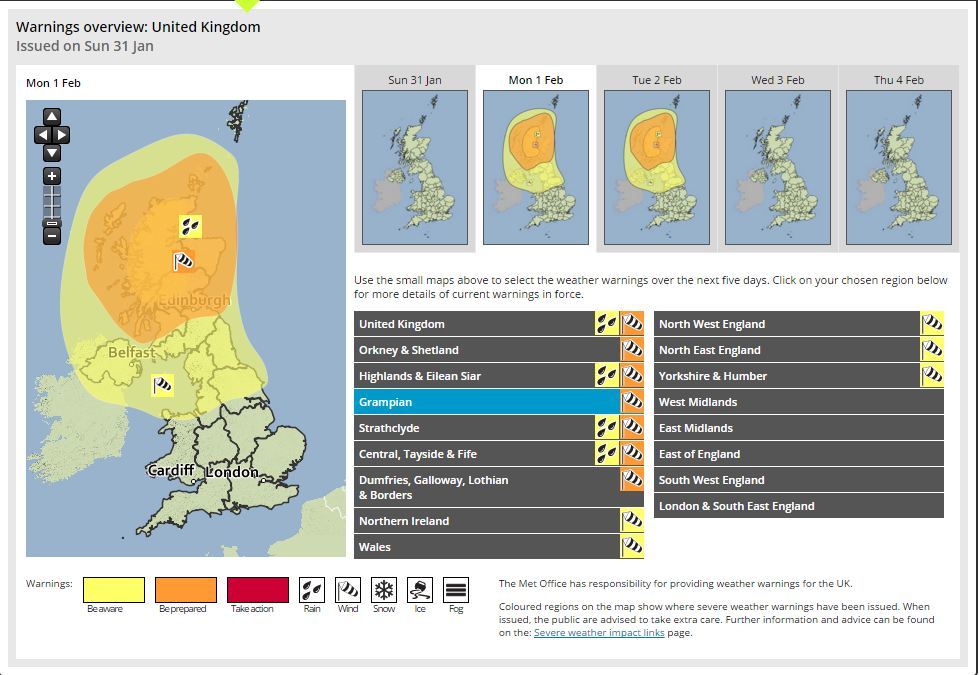 A severe weather warning is in place 