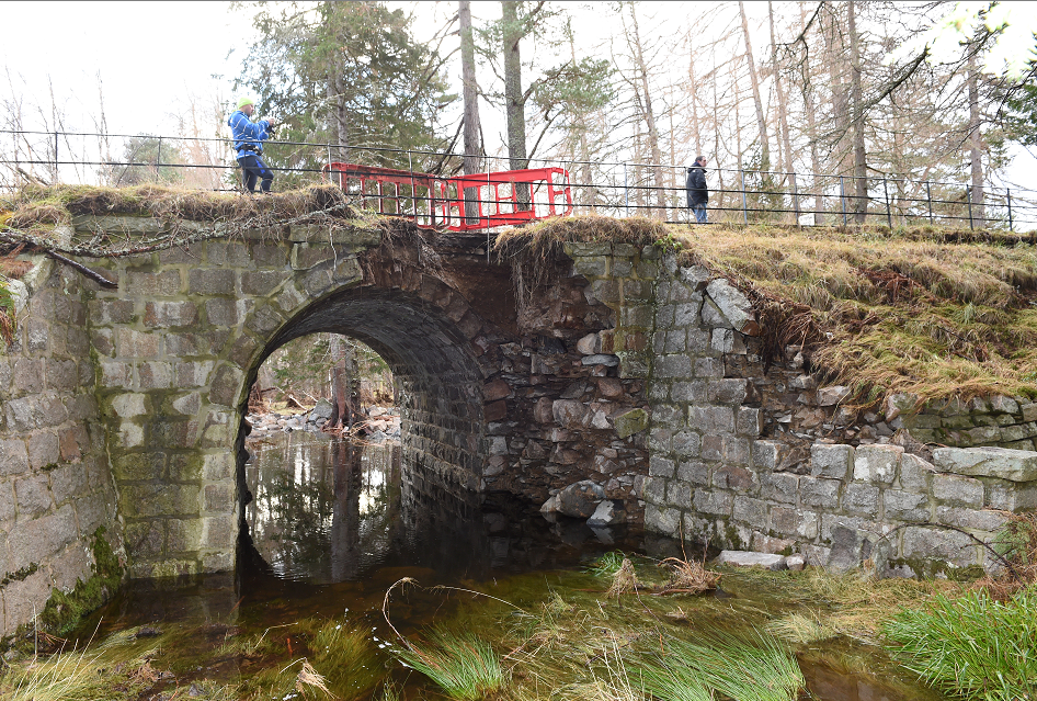 Flood damage to the Invercauld Bridge near Braemar.