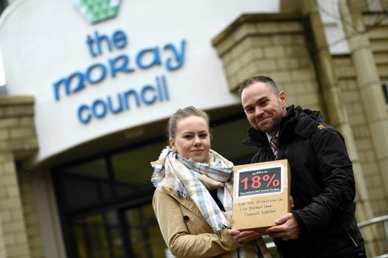 Jo-Ann De-Sykes, and James O'Connor, with the petition against the raising of Council Tax in Moray