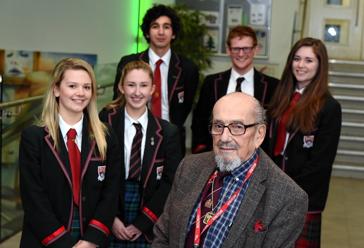 Albyn pupils from left Rachel Milne, Amy Young, Aymen Benylles, Alex Rayner and Ellen Blunsdon with Harry Bibring,