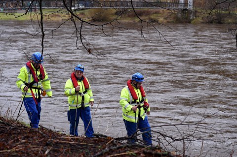 Coastguards searched along the River Spey at Aberlour. Picture by Gordon Lennox 27/01/2016