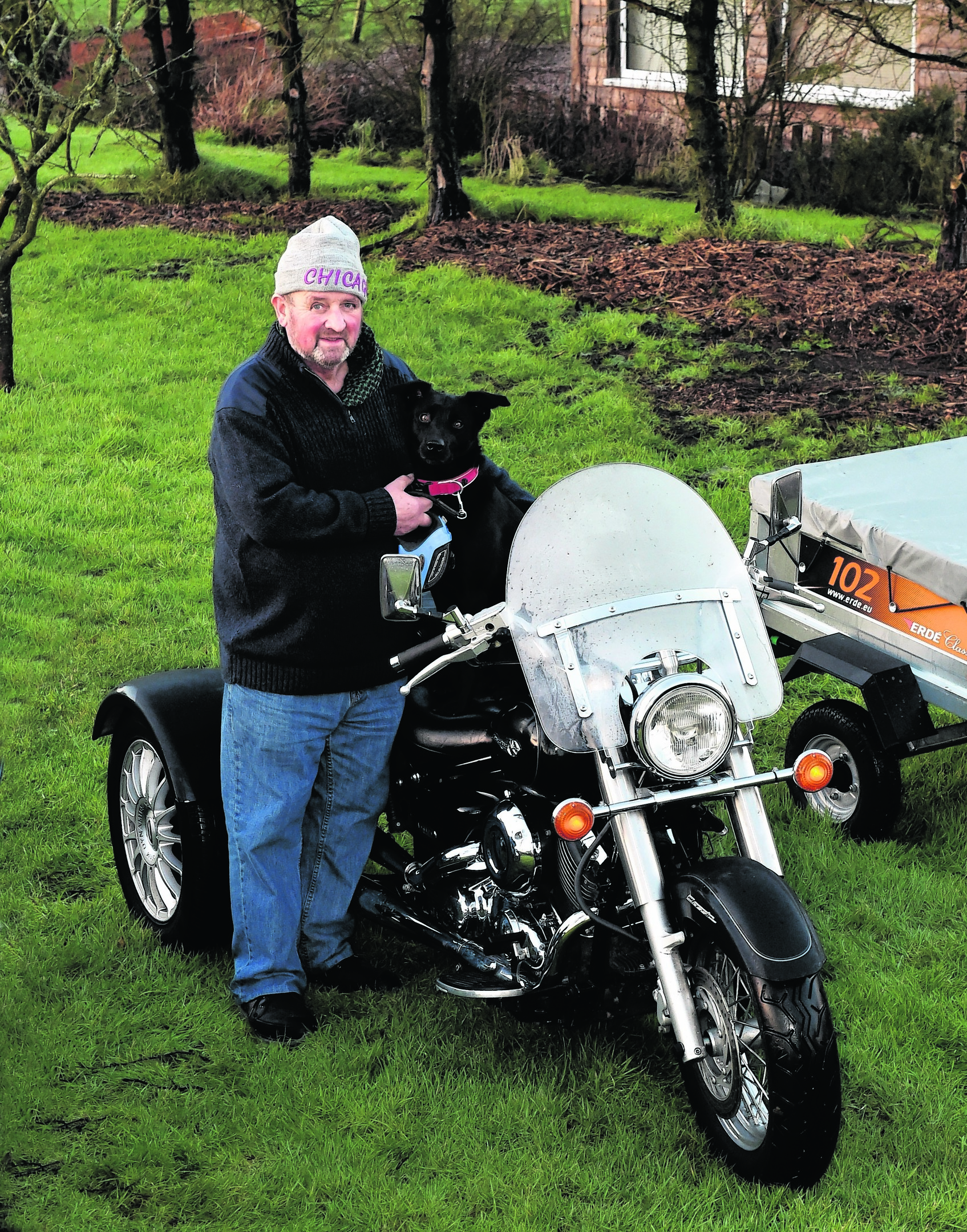 Brian Gray from Balmedie with his three trikes - and dog Timmy.
Pictures by Colin Rennie