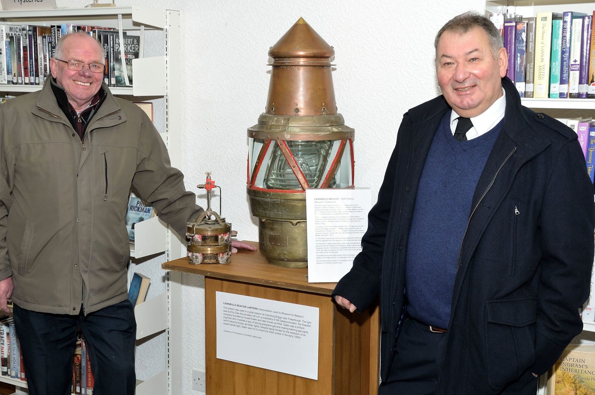 Community councillors George Ritchie (left) and David Buchan (right) with the Cairnbulg  beacon.