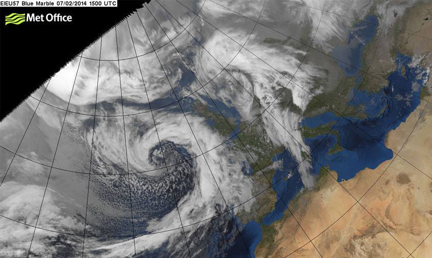 A satellite image of weather over the UK