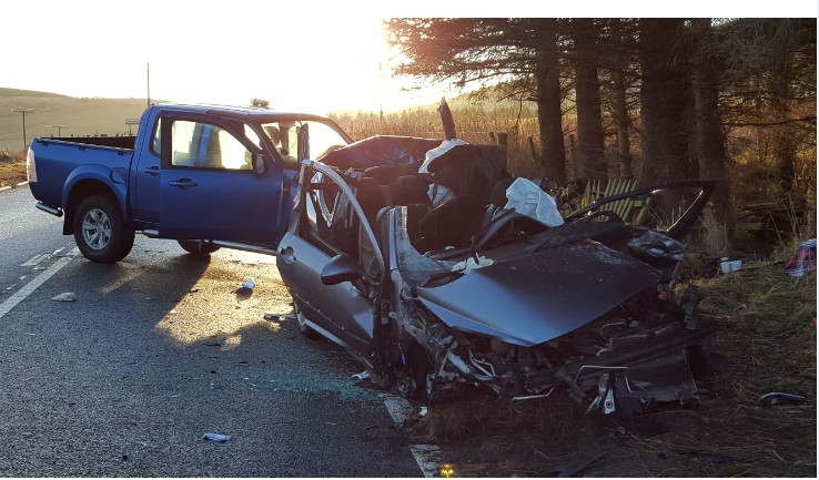 Two people were taken to hospital following the crash on the A96 at Bainshole.