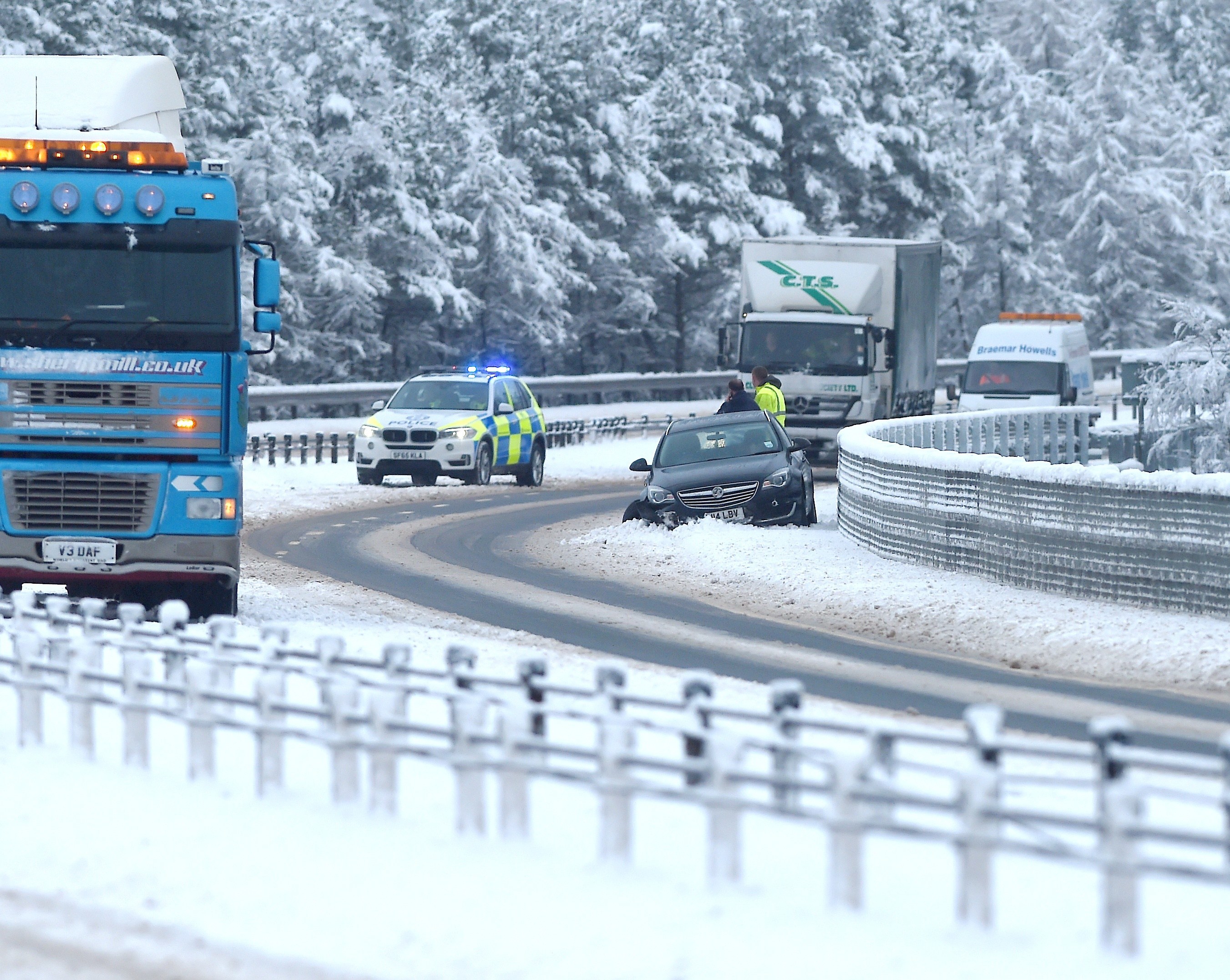 Police at the scene of yesterday (Thurs) mornings accident on the A9 at the Tomatin viaduct.