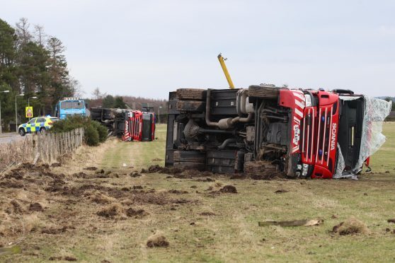 FIRE ENGINES WHICH CRASHED OFF THE ROAD AT CULLODEN NEAR INVERNESS AFTER SKIDDING ON BLACK ICE. Picture: Peter Jolly