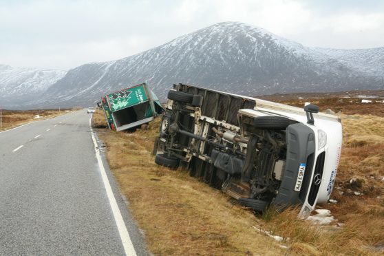 A lorry and a van overturned on the A82 south of Glencoe