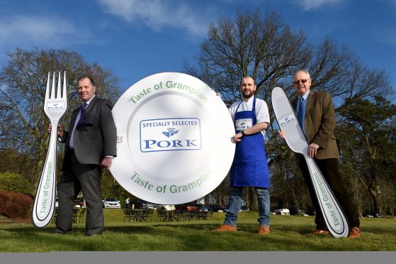 Taste of Grampian 2016 launch event - Picture of (L-R) John Gregor (Taste of Grampian Chairman and Executive Director at the ANM Group), Brian McLeish (head chef at Moonfish Café) and Philip Sleigh (North-east pig farmer / QMS Board member)

Picture by KENNY ELRICK
