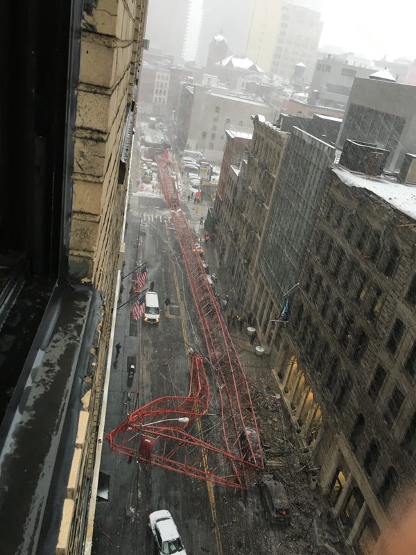 The crane came down in central New York