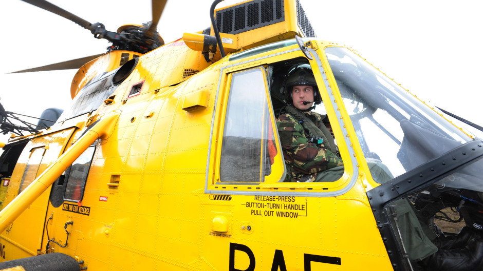 Prince William at the controls of a Sea King helicopter