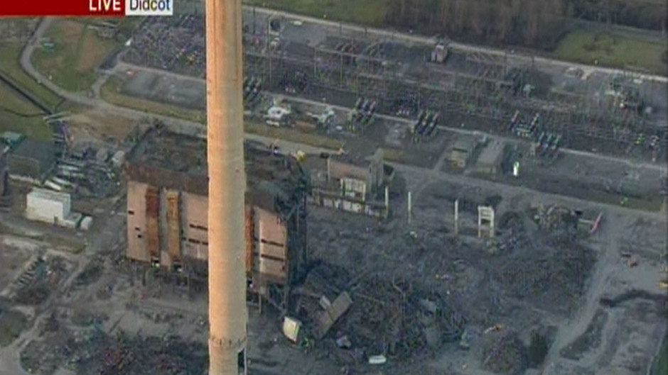 Video grab taken from BBC News of Didcot Power Station in Oxfordshire where a major incident" has been declared and casualties reported after reports of an explosion.