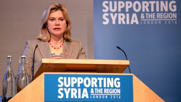 Secretary of State for International Development Justine Greening speaks during International Syria NGO conference