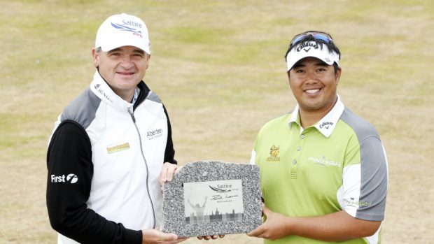 Kiradech Aphibarnrat, right, won the inaugural Saltire Energy Paul Lawrie Match Play last year