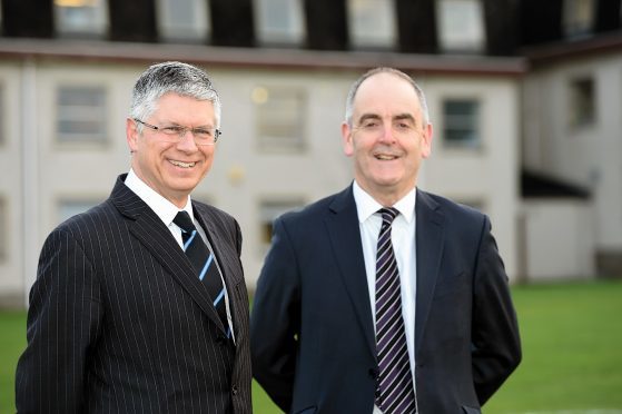 Elgin High School headteacher, Andy Simpson, left, and Moray Council head of lifelong learning, culture, and sport, Graham Jarvis