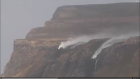 Mull waterfalls being blown backwards by high winds