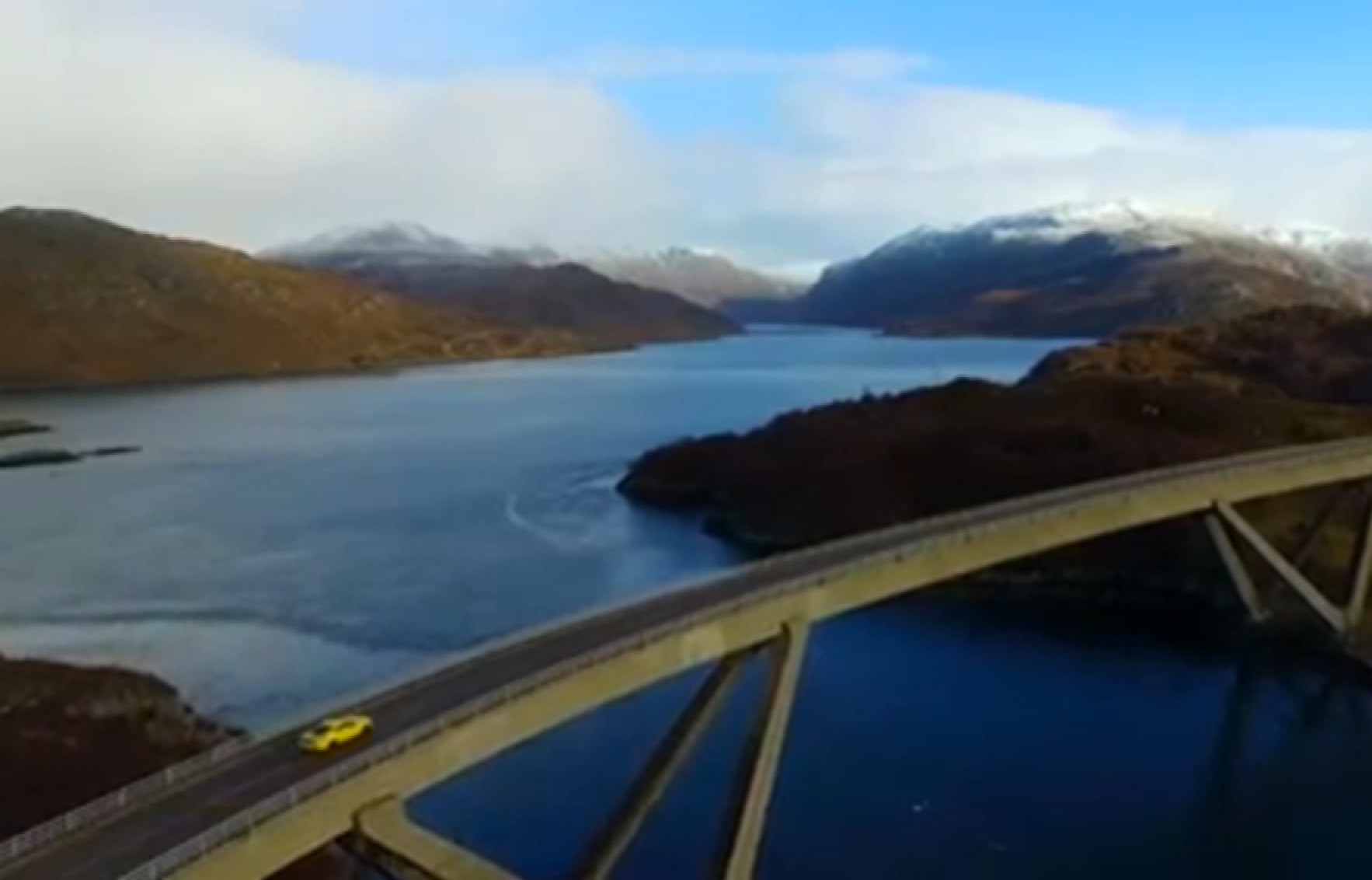 Drone footage of Top Gear driving in the Highlands