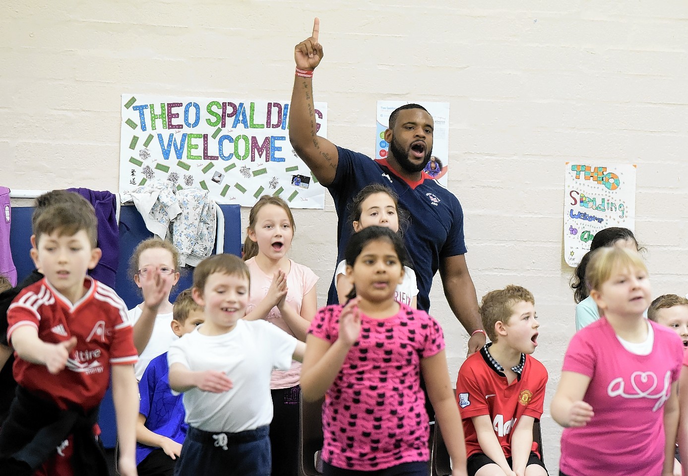 British and Commonwealth Judo champion Theo Spalding visited Glashieburn Primary school to participate in a fitness circuit event with the pupils. Picture by Kami Thomson 