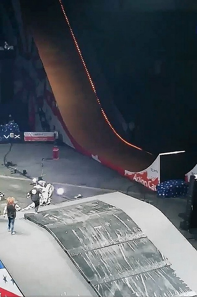 Screen grabbed image taken with permission from video tweeted by @_R_W_B_ of the moment two audience members were injured