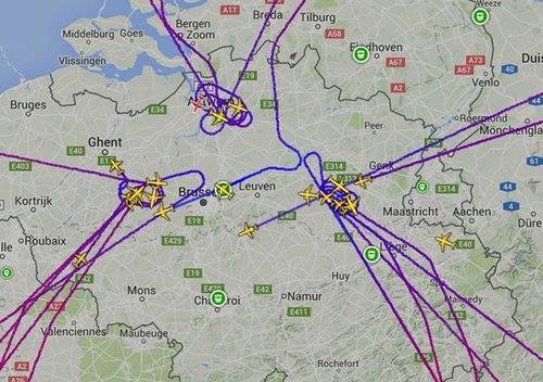 MAP: No airplanes being allowed to land at #Brussels airport after two explosions 
