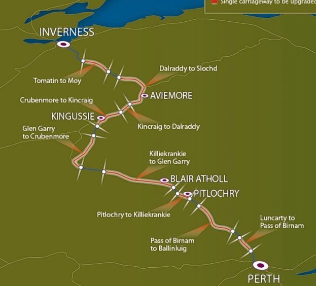 A9 dualling map including the Tomatin-Moy link