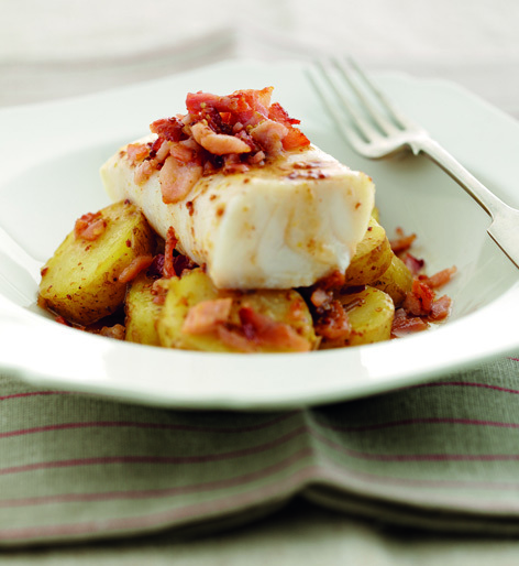 Bacon crushed Jersey Royals and cod high res