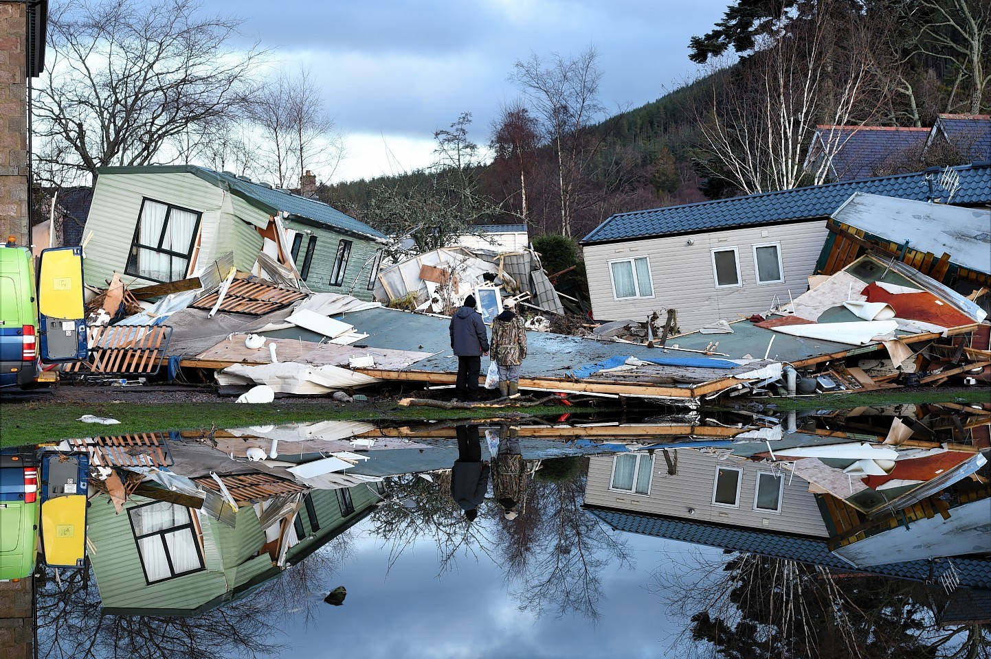 The scene when the River Dee burst its banks