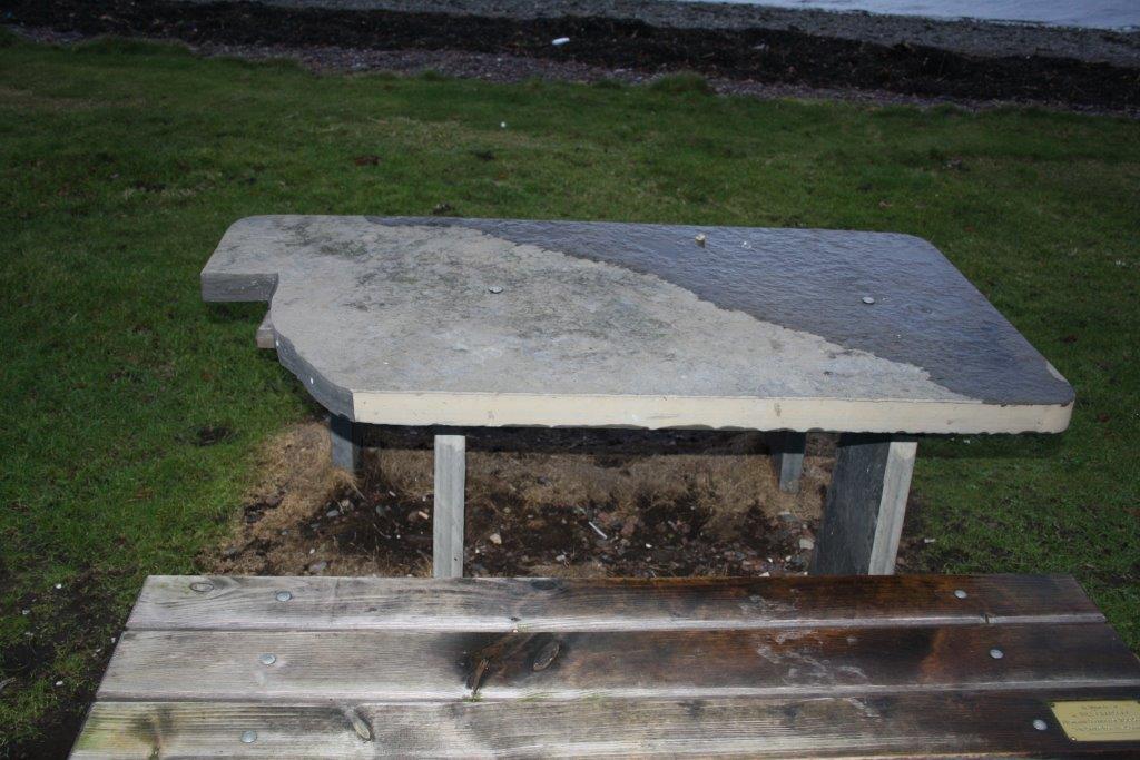 The damaged bench in memory of Billy Barclay