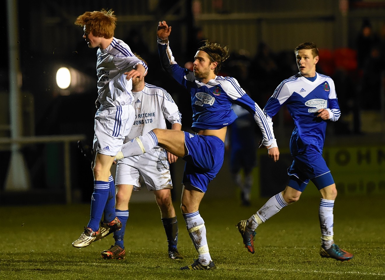 Ouch! Owen Cairns and Stirling Smith challenge for the ball. Picture by Kenny Elrick 