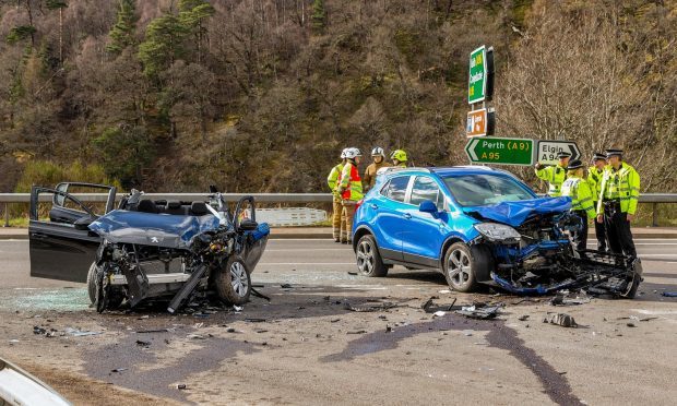 The cars crashed on the A941 Rothes to Aberlour road